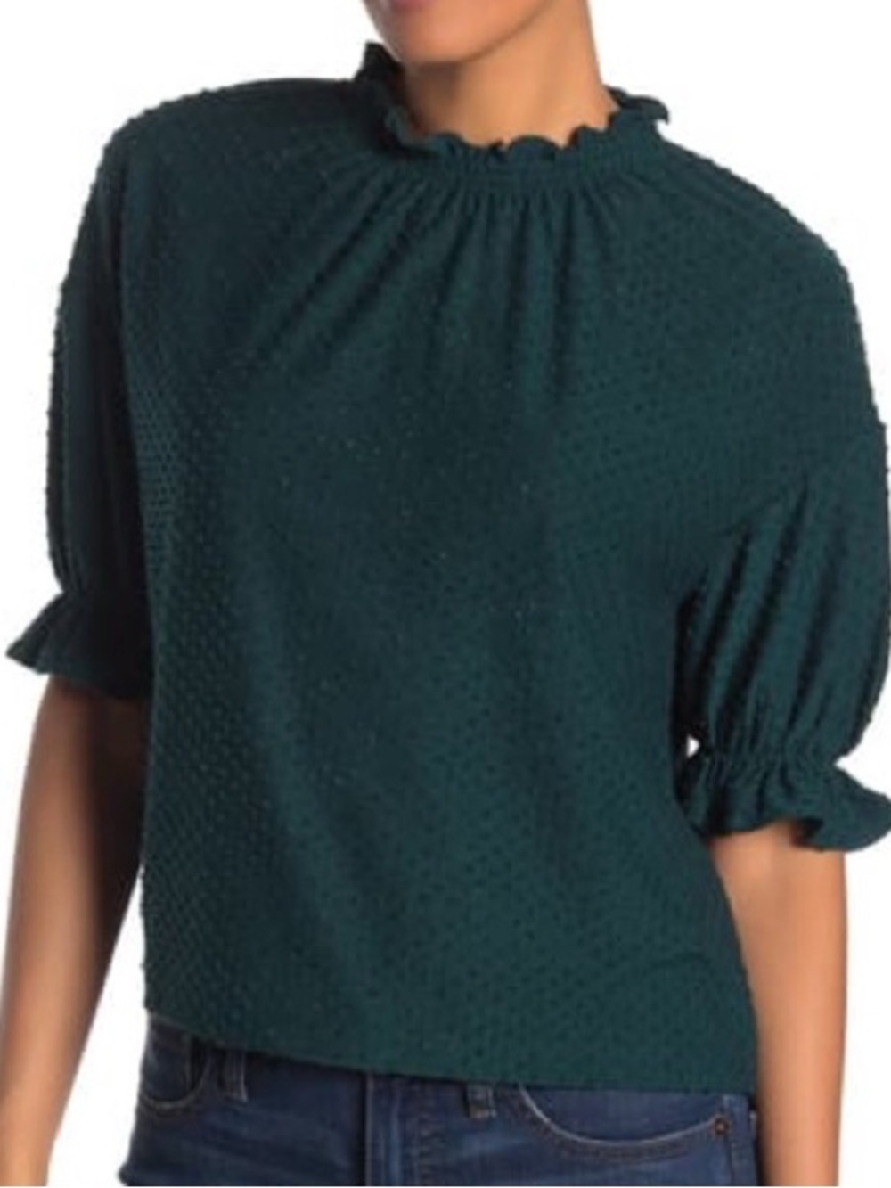 Madewell Clipdot Ruffle Top Forest Green